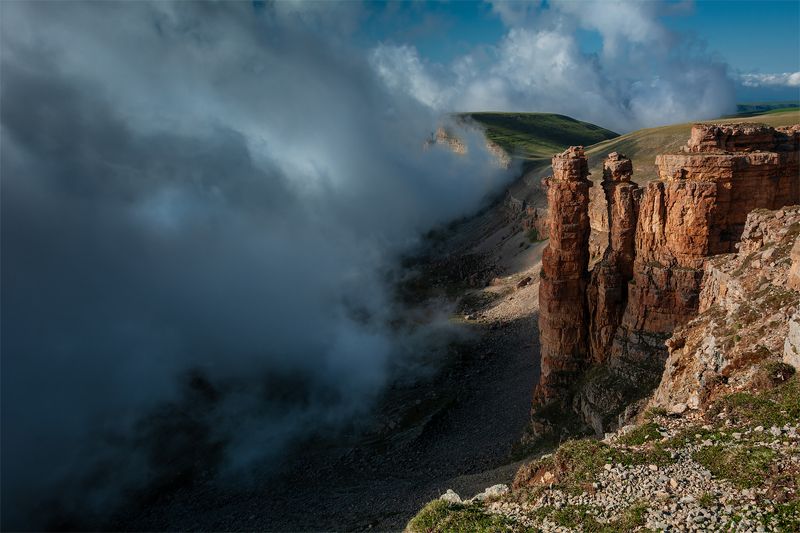 природа, пейзаж, горы, кавказ, природа россии, дикая природа, закат, свет, облака, вечер, весна, * фото превью