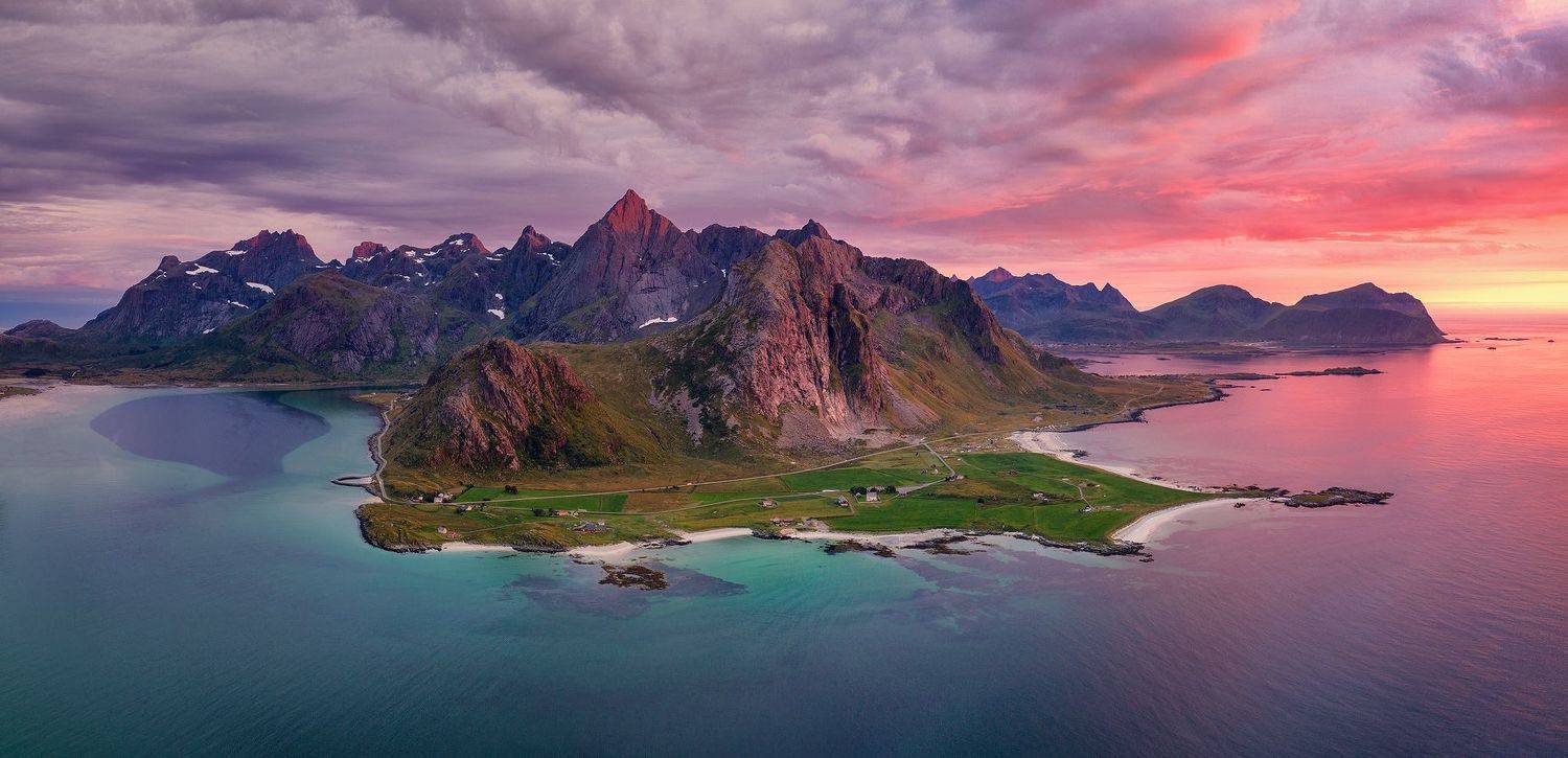 панорама, норвегия, лофотены, фьорд, лето, вечер, flakstad&oslash;ya, остров, Евгений Матюшенков