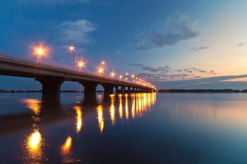 река, весна, разлив, огни, город На разливе - окское раздолье. фото превью