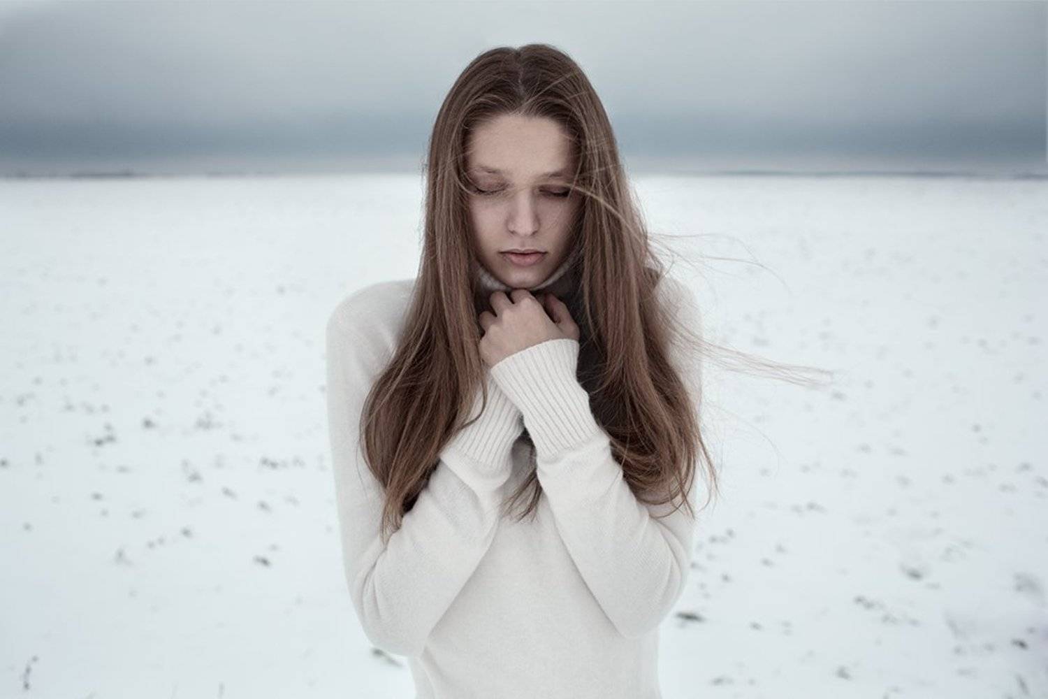 December, Field, Girl, Portrait, Russia, Russian, Snow, Wind, Winter, Роман Филиппов