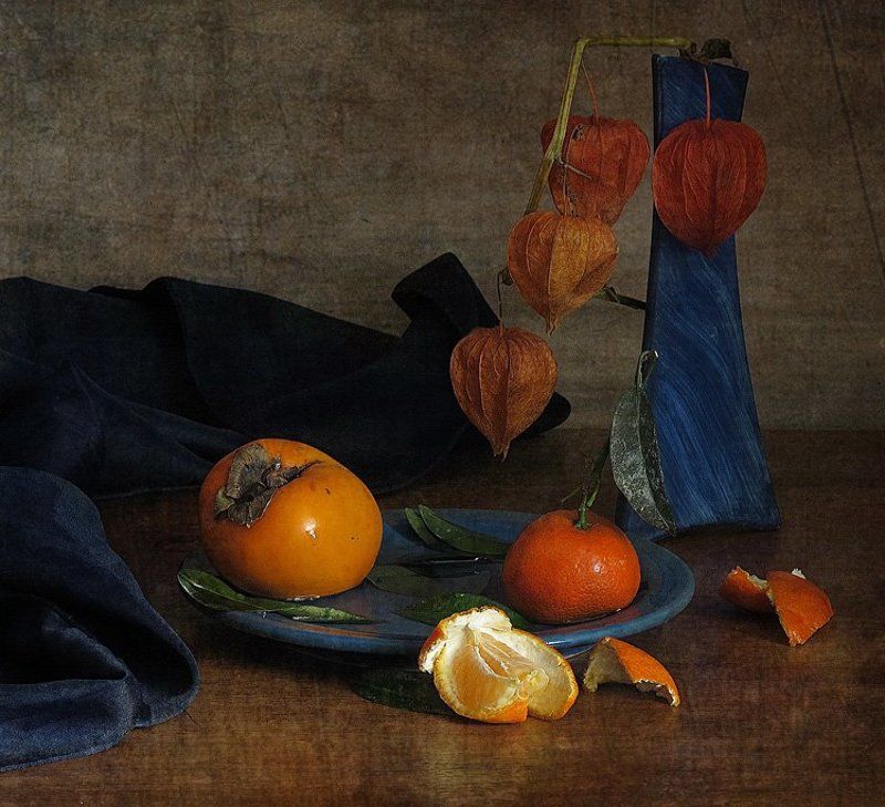 мандарин, натюрморт, осень, физалис, хурма Оранжевая осень фото превью