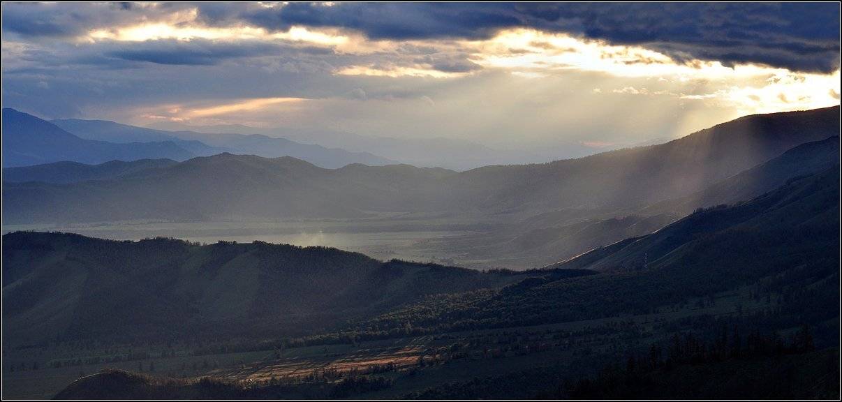алтай, с.тюнгур, вечер, долина р.катуни,  лучи, панорама, АНАТОЛИЙ ДОВЫДЕНКО