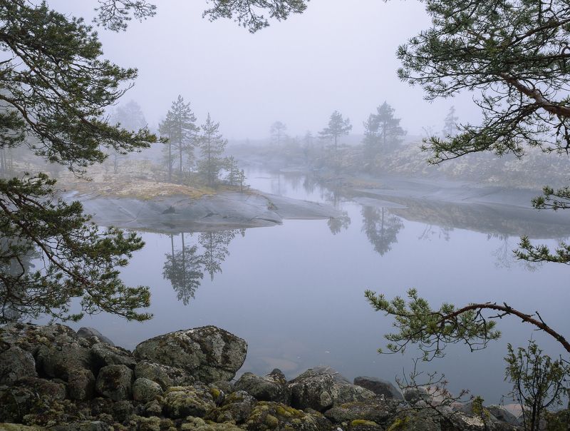 ладожские шхеры, карелия, ладога, ладожское озеро Ладожские шхеры в тумане фото превью