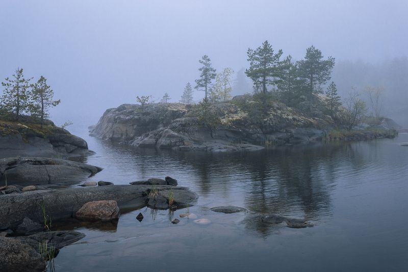 ладожские шхеры, карелия, ладога, ладожское озеро Ладожские шхеры в тумане фото превью