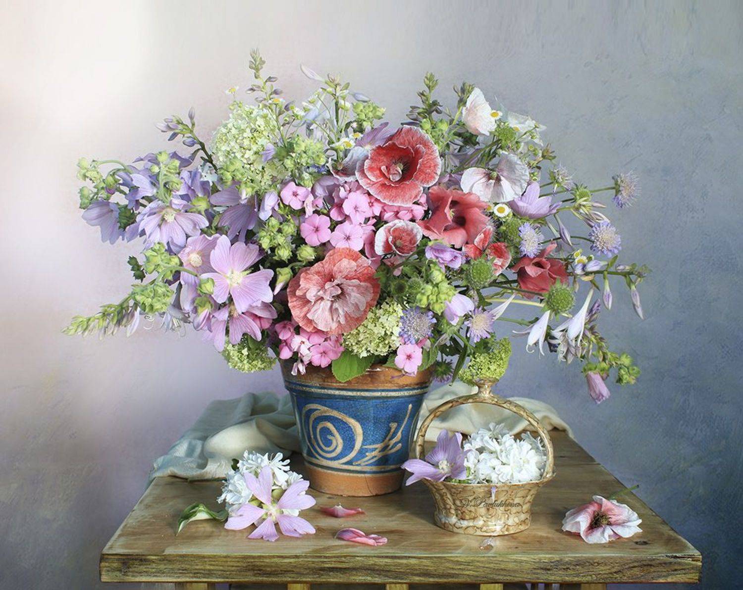 натюрморт,цветы,лето,вера павлухина,маки,лаватера,, Вера  Павлухина