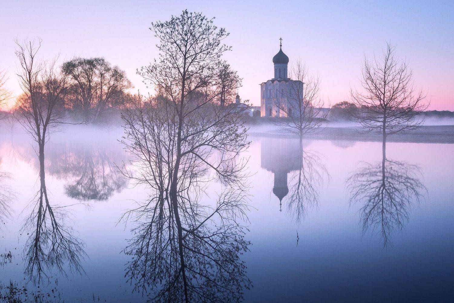 туман, храм, утро, боголюбово, Александр Стрельчук