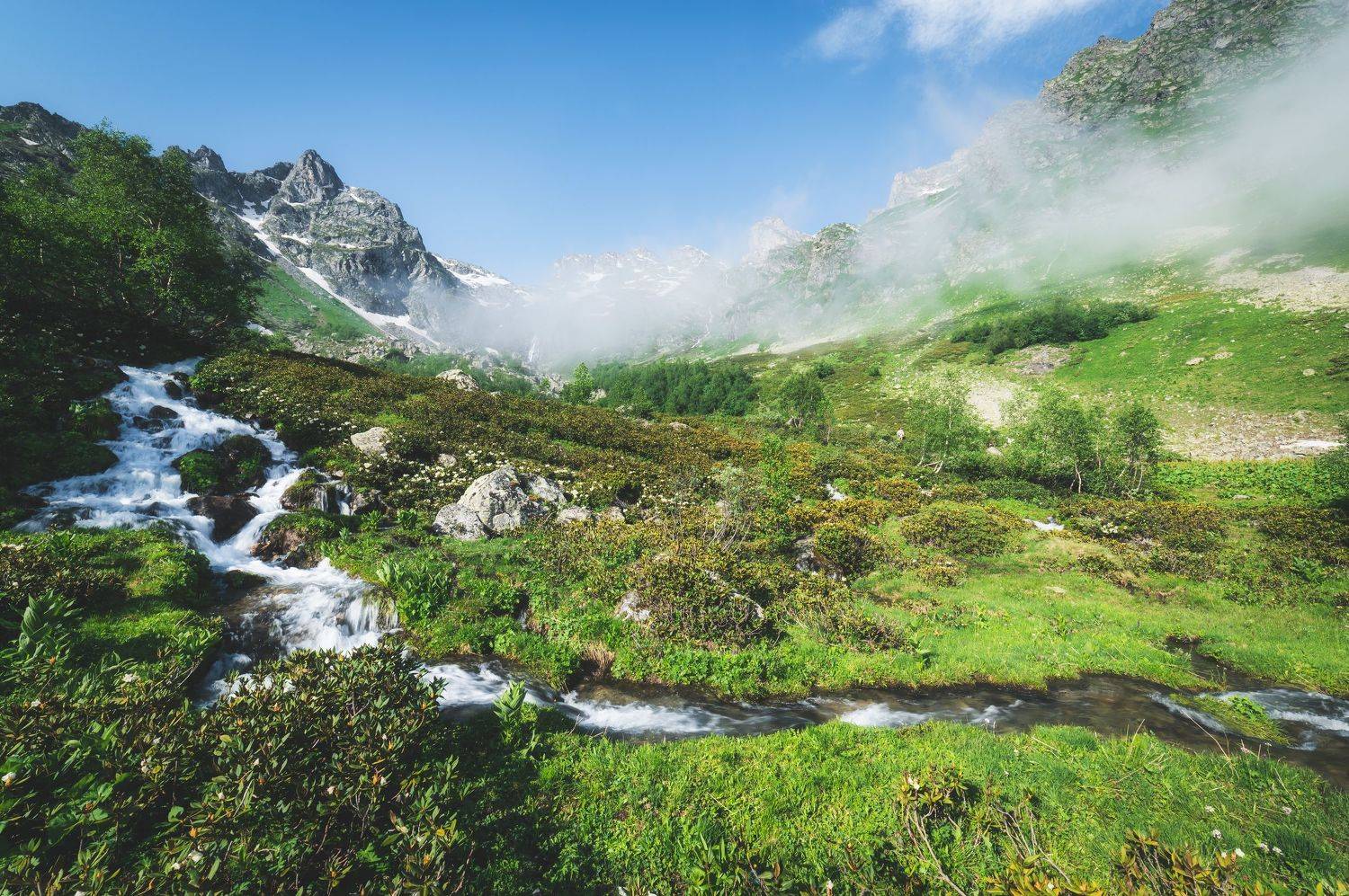 mountains sky clouds plateau rage landscape  rock caucasus green arkhyz, Егор Бугримов