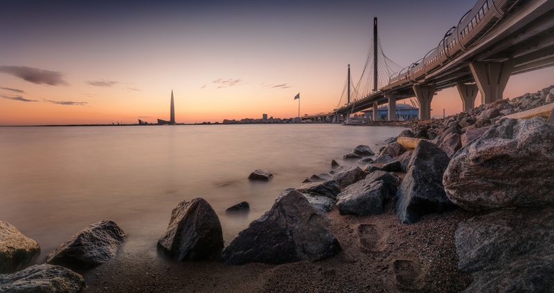 город, санкт-петербург, россия, река, закат, рассвет, небо, лето, весна, камни, море, залив, рассвет, петербург Современный Петербург фото превью