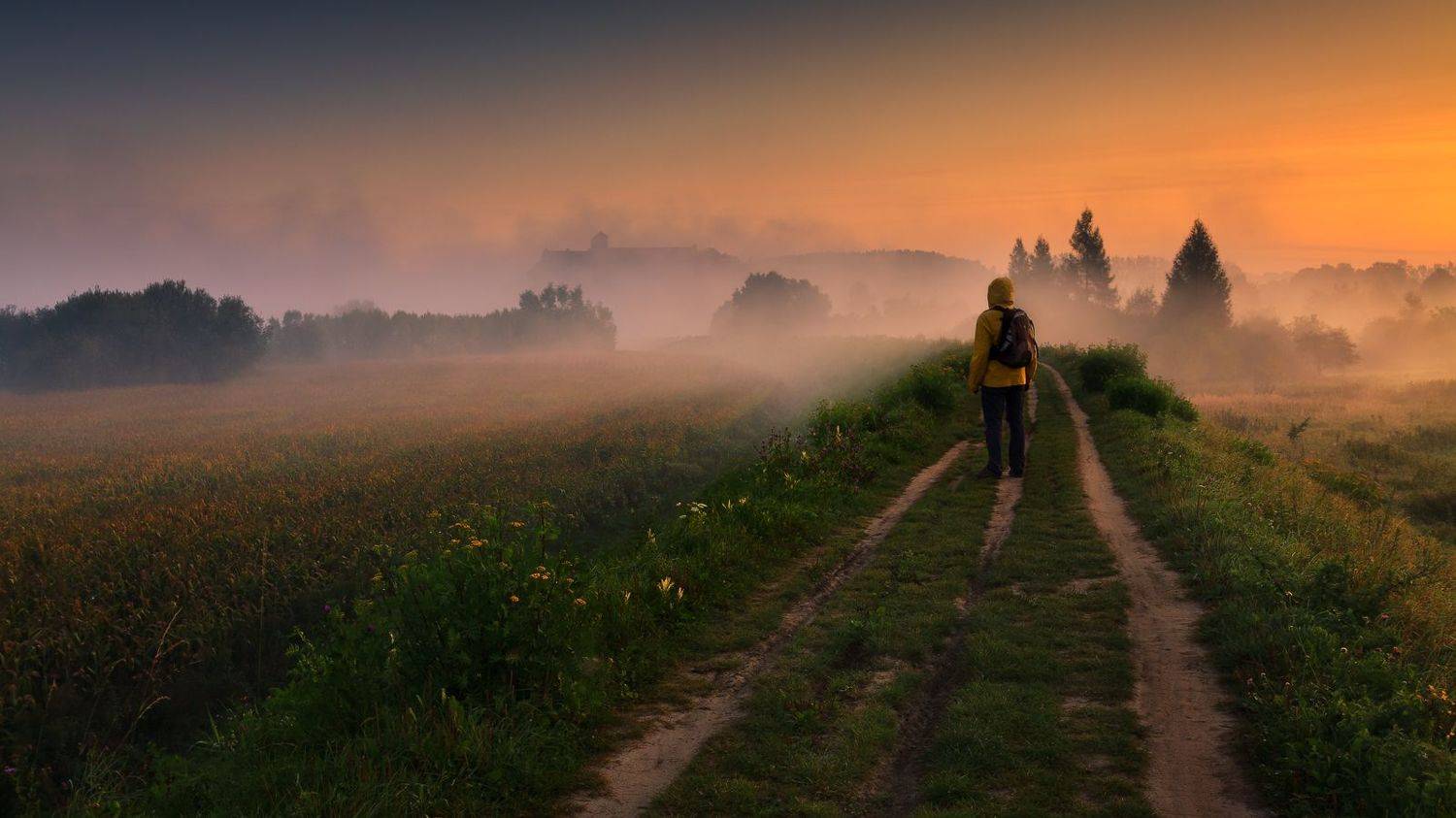 poland, tyniec, dawn, summer, yellow, meadow, abby, sunrise, cyclist, tranquility, solitary, outdoor, lesser poland, monastery, heritage, europe, mist, fog, quiet, calm,mood, krakow, польша, монастырь, лето, sky, wanderer, краков, тынец,, Sebastian Płonka