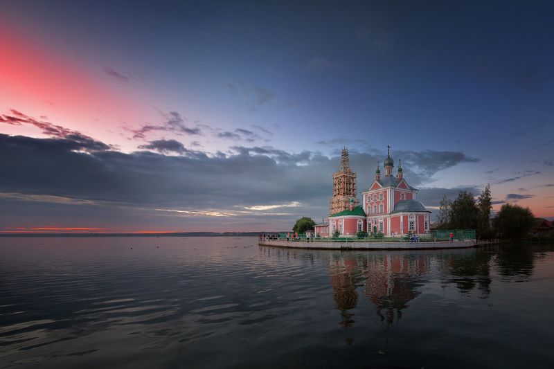 лето, вечер, озеро, храм Летний вечер фото превью