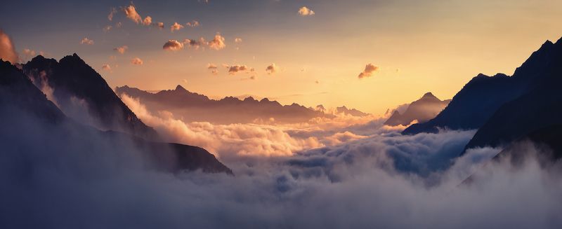 панорама, горы, пиренеи, pyrenees, лето, вечер, облака, франция Над облаками фото превью