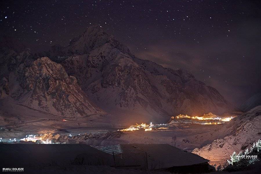 Landscape, Lights, Mountains, Snow, Stars, Winter, ირაკლი დოლიძე