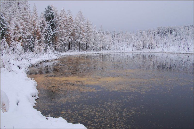 Озеро, Октябрь, Саяны Снежная фото превью