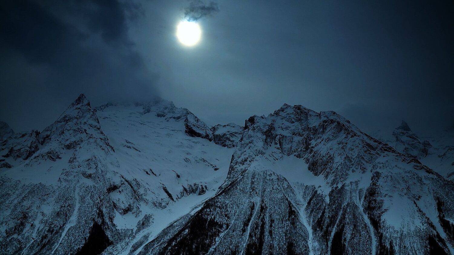 горы, зима, снег, ночь, тучи, пейзаж, Serj Master