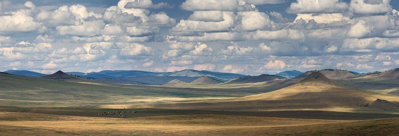 большой, голубой, горы, далекий, долина, желтый, красивый, кучевые, облака, острый, панорама, пейзаж, природа, пятна, рельеф, свет, светлый, сибирь, степь, тень, хакасия, холмы, широкий Джиримская степь фото превью