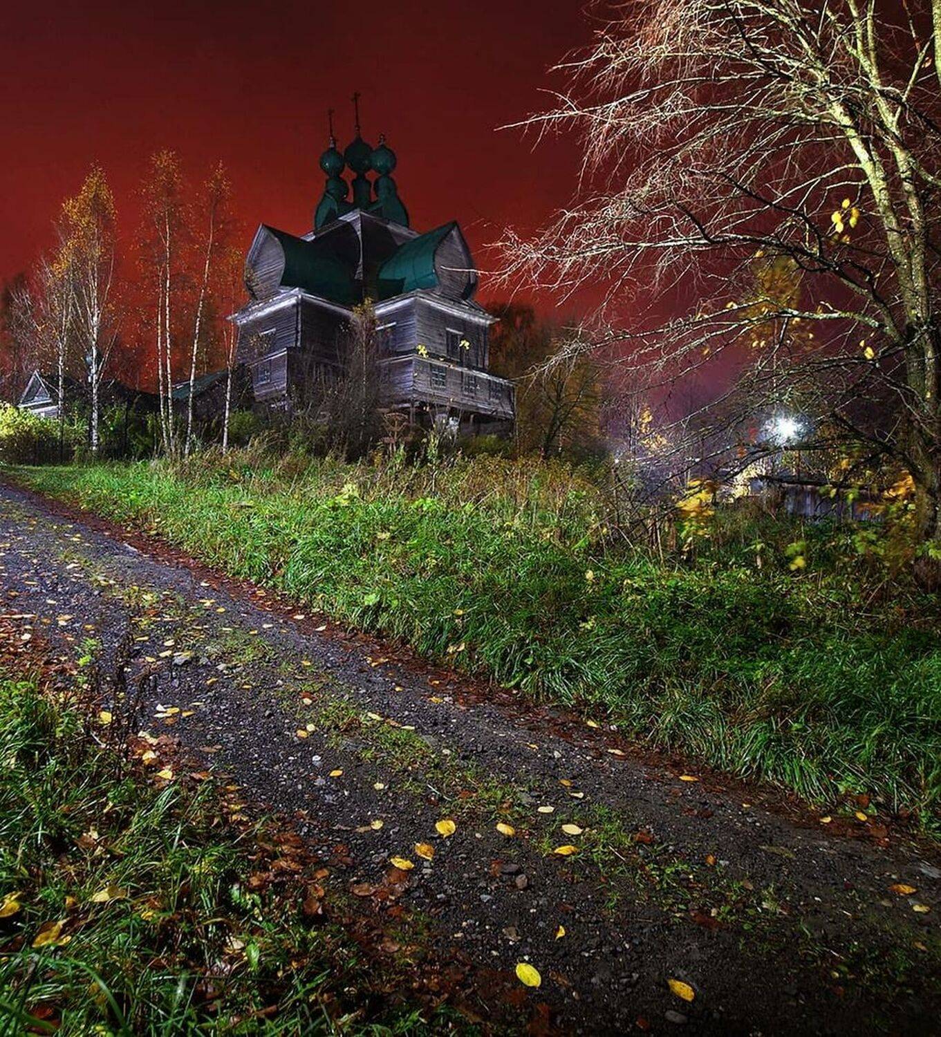 деревня, архитектура, церковь, ночь, Петр Косых