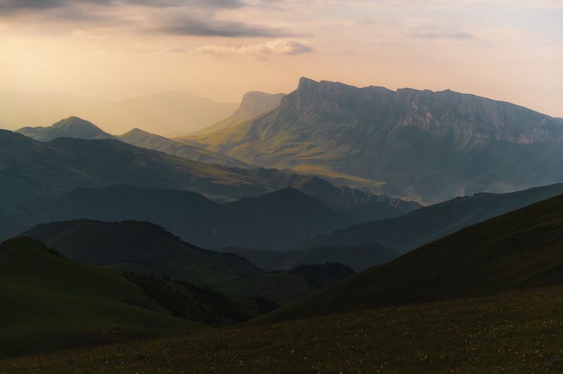 mountains sky clouds plateau range landscape sunshine rock caucasus Чегем. фото превью