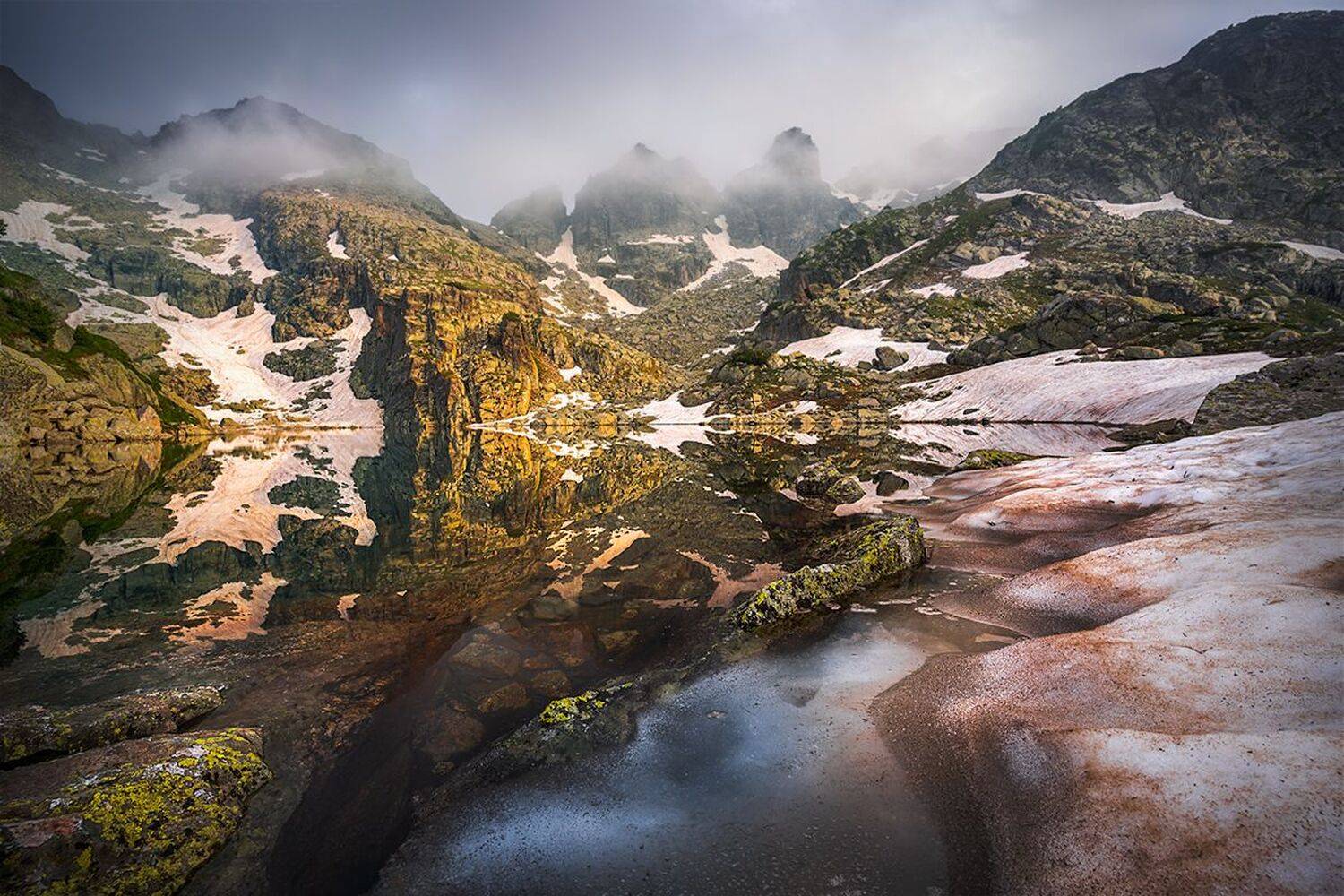 landscape nature scenery spring peak lake sunset evening snow ice reflection mountain bulgaria весна горы, Александър Александров