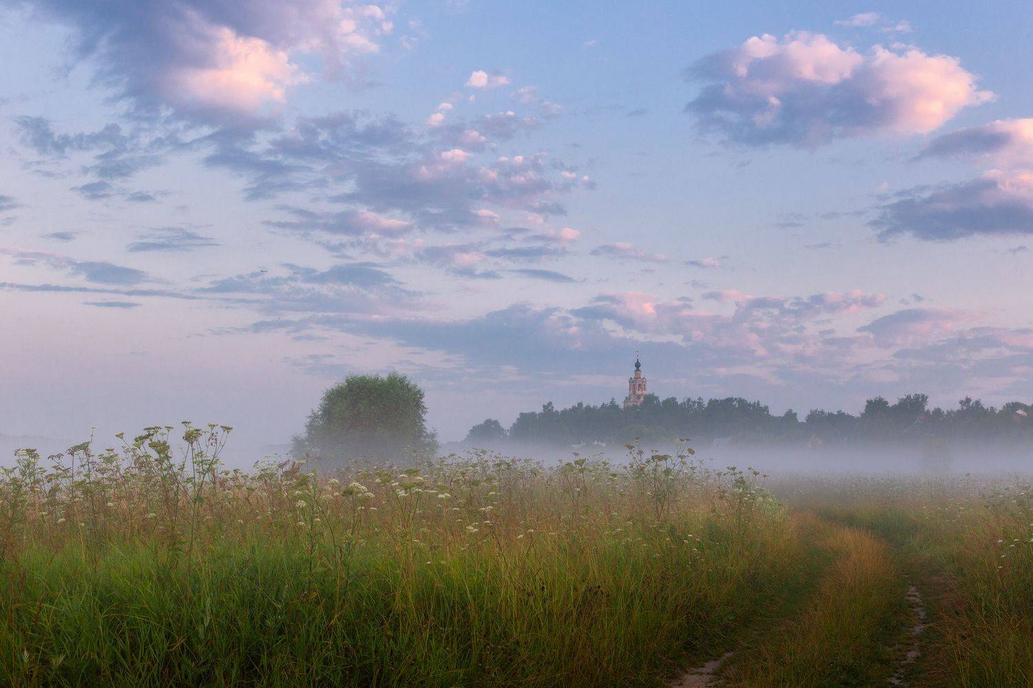 туман, храм, утро, село, уборы, Александр Стрельчук
