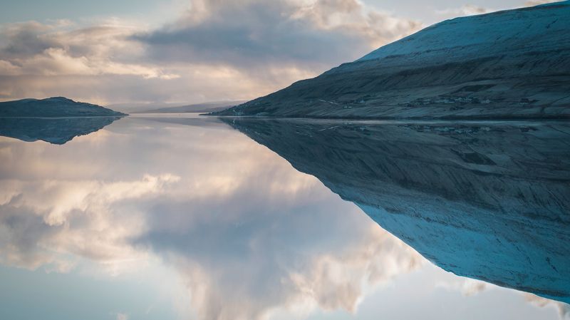 зима, фьорд, север, холод, вода, отражение, скандинавия, север Зеркало зимы фото превью