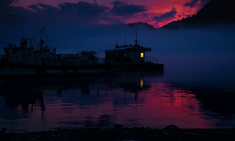 алтай, горы, вечер, закат, телецкое, озеро Вечер на берегу Телецкого озера фото превью