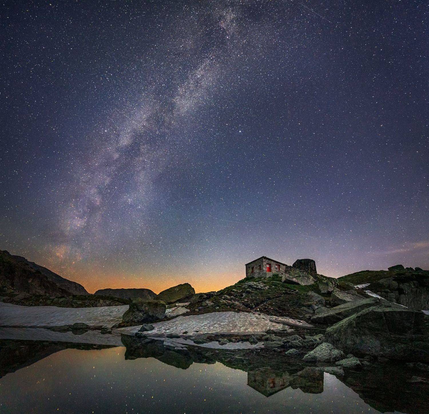landscape nature scenery night milkyway lake reflection colors snow mountain peak пейзаж горы озеро, Александър Александров
