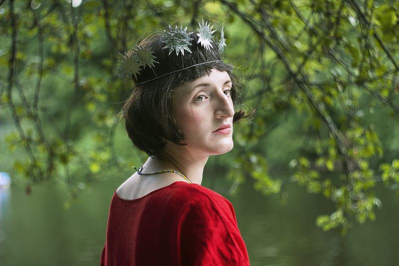 moon, red dress, beautiful women, forest, mood, fairy, fairytale moon фото превью