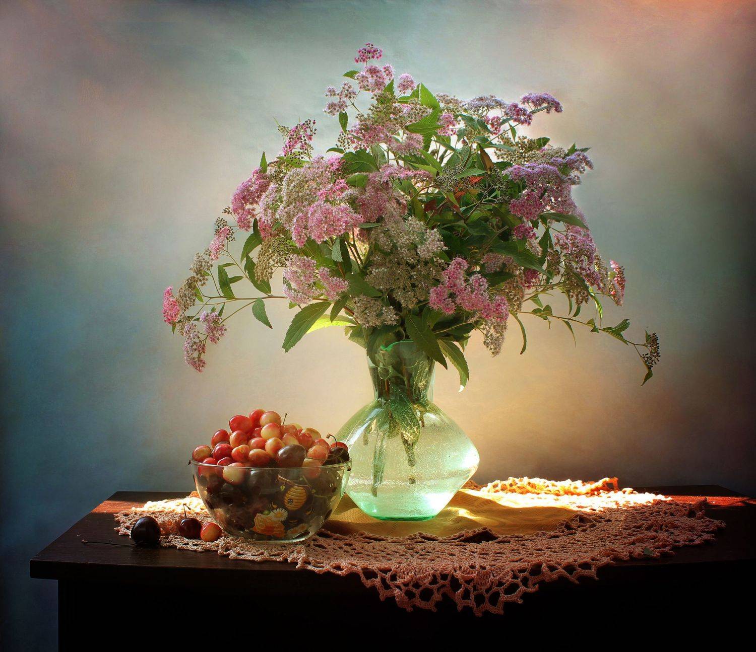 натюрморт, лето, цветы, букет, спирея, черешня, Ковалева Светлана