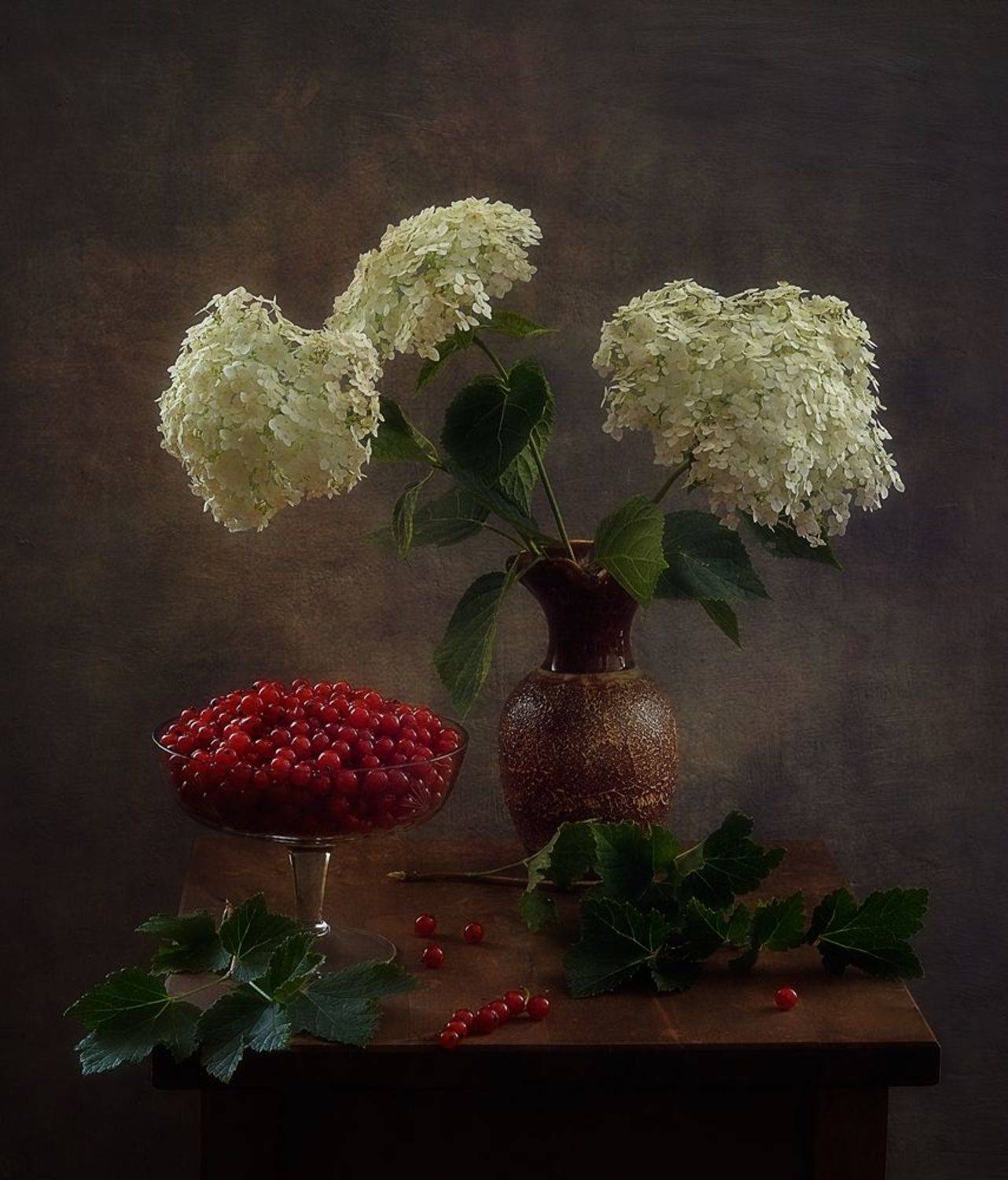 натюрморт,цветы,ягоды,гортензия,порички,смородина, Наталия К