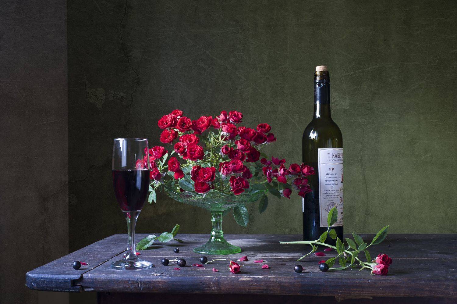 красные розы, каберне, бокал, лето, жара, Оксана Евкодимова
