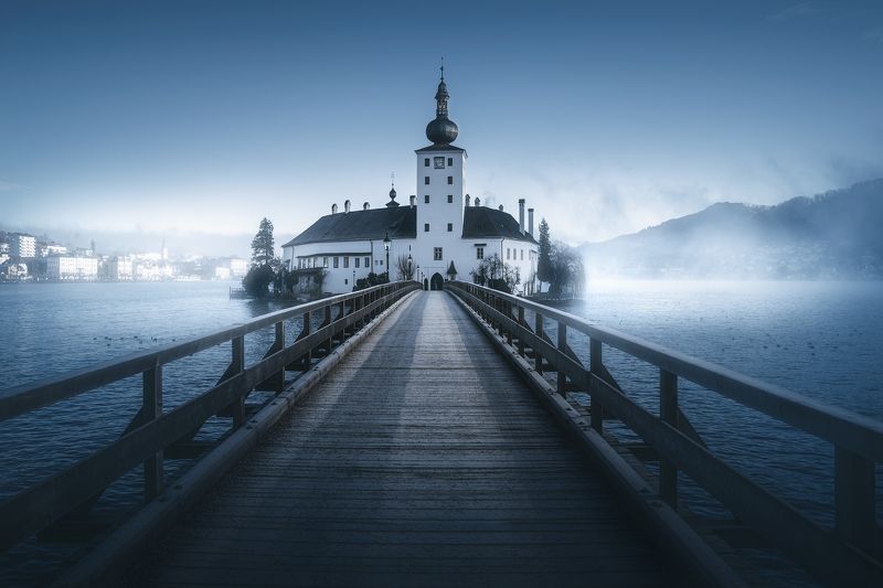austria, church, lake, foggy, moody Austria фото превью