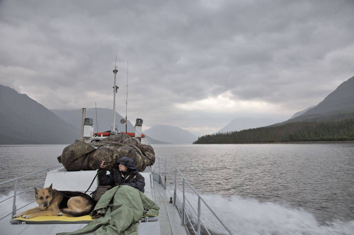 Путораны, Россия, Сибирь, озеро, катер, транспорт, собака, природа, шагнивнеизведанное, Владимир Столяров