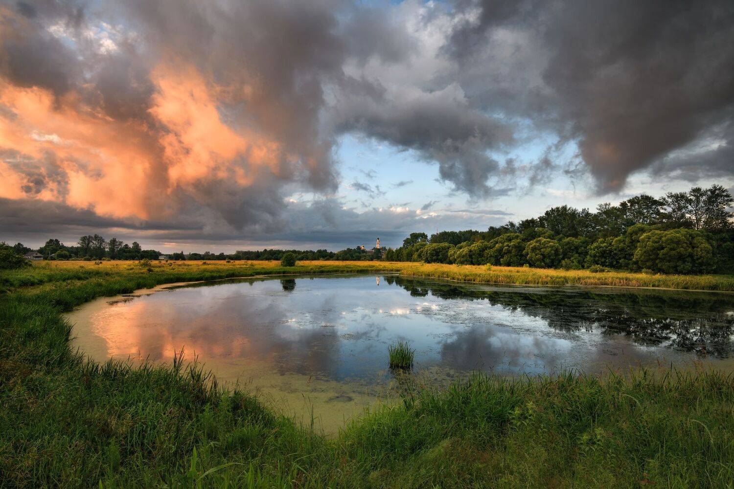 вечер,закатю,небо,облака,тучи,свет,отражение,река,храм,киржач, Виталий Полуэктов