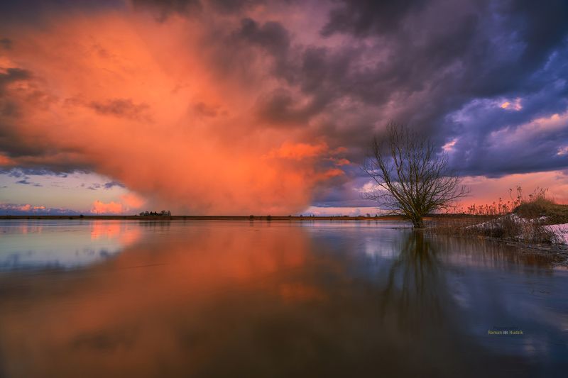 Vistula river, river, Poland, sunset, clouds, landscape, water, Vistula river фото превью