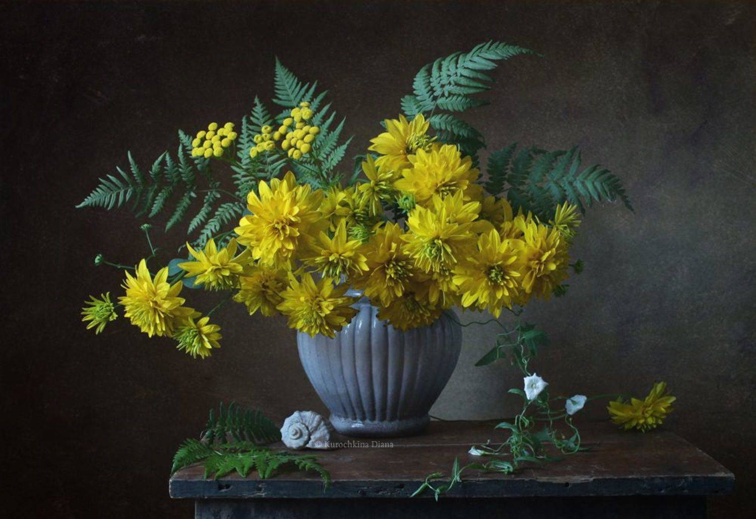 натюрморт, цветы, золотые шары, рудбекия, букет, Курочкина Диана