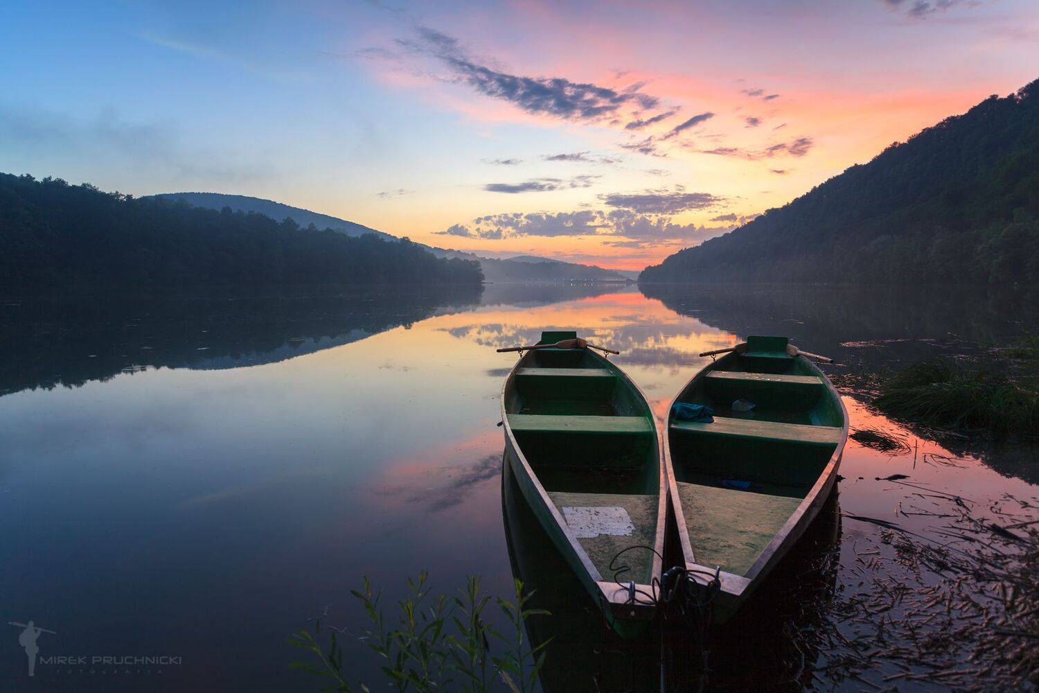 lake, myczkowce, poland, mountains, bieszczady, morning, boat,  Mirosław Pruchnicki