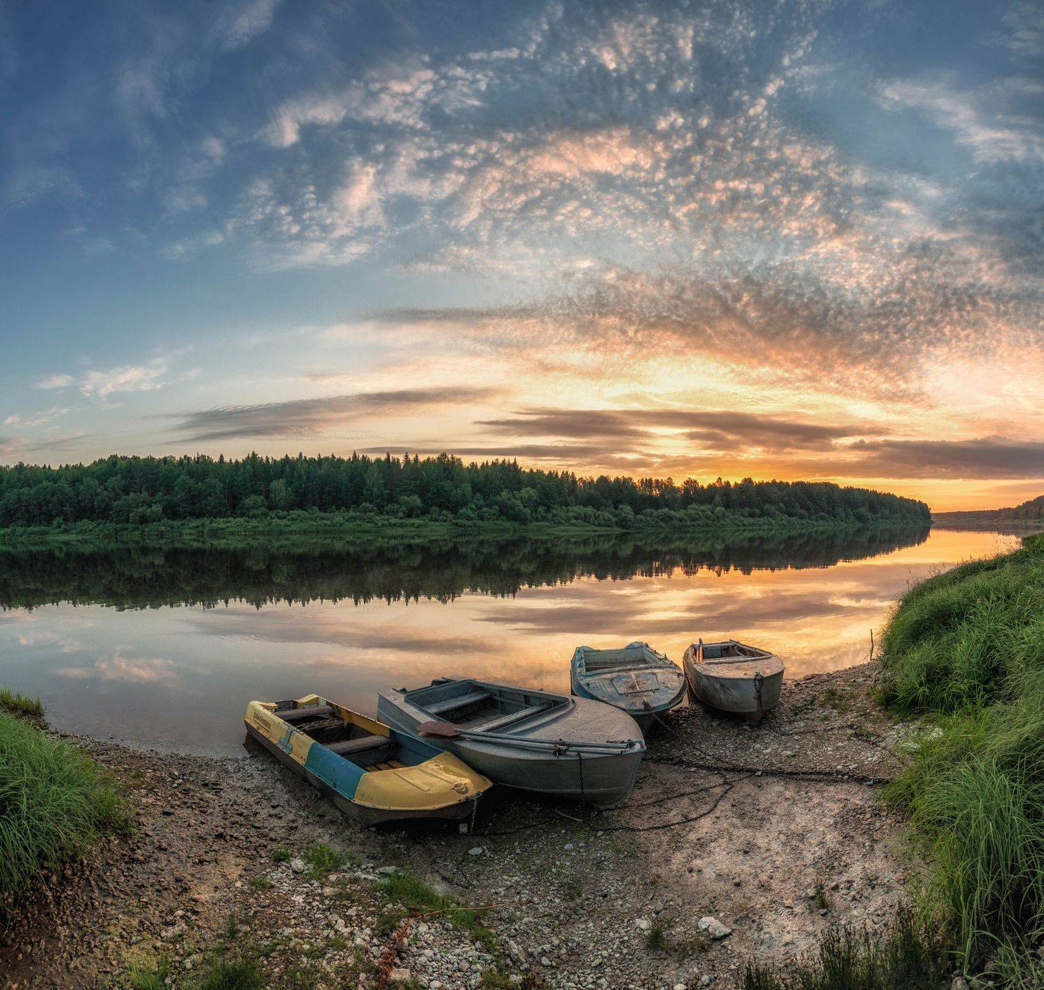 река, рассвет, пейзаж, лодки, россия, Андрей Малыгин