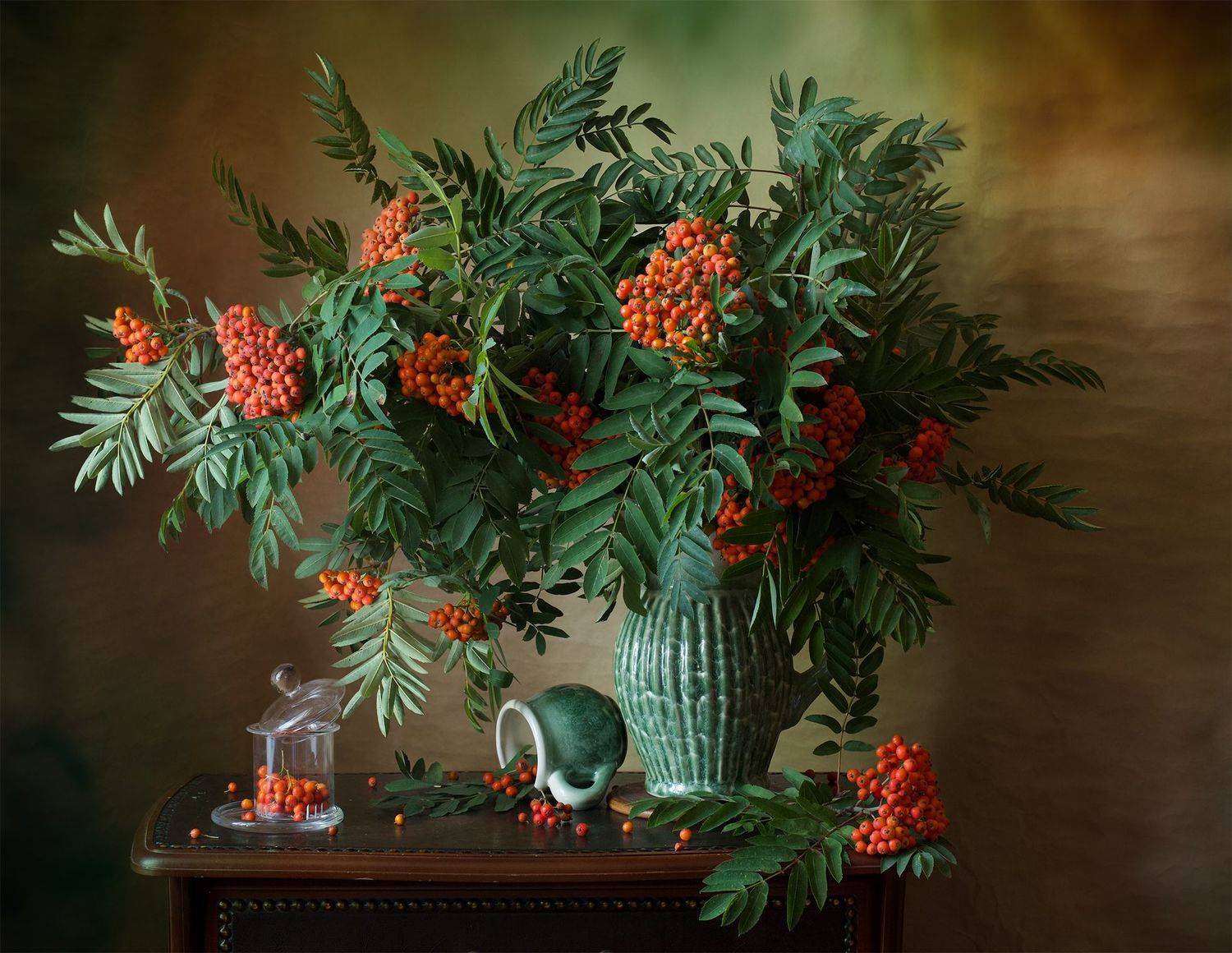 миламиронова, фотнатюрморт, букет, рябина, кисти, ягоды, кувшин, кружка, Мила Миронова