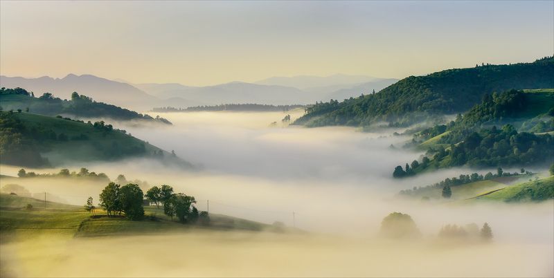 Clouds, Fog, Landscape, Nature, River, Romania, Sunrise, Transilvania Unreal Morning фото превью
