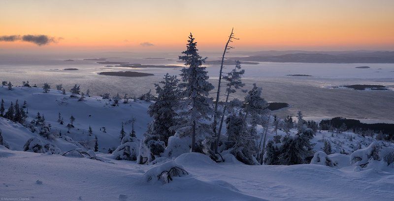 Frost, Kandalaksha, Kola Peninsula, Sunrise, White sea, Winter, Белое море, Волосяная, Заполярье, Зима, Кандалакша, Кандалакшский залив, Кольский, Мороз, Рассвет Морозный рассвет фото превью