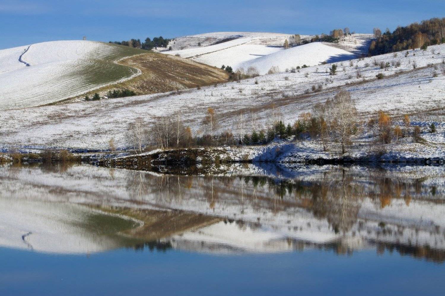 осень, снег, озеро, отражение, алтай, Галина Хвостенко