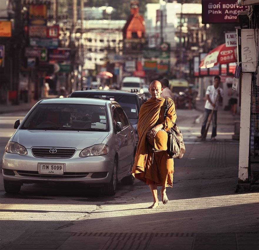тай, патонг, монах, сборщик, утренних, подаяний, D_Runk