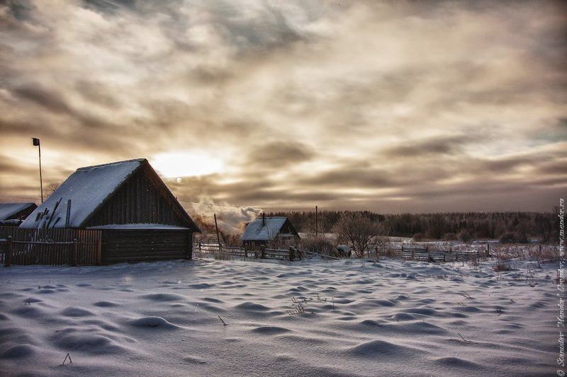 Деревня, Закат, Зима, Россия, Снег Где-то в русской глубинке фото превью