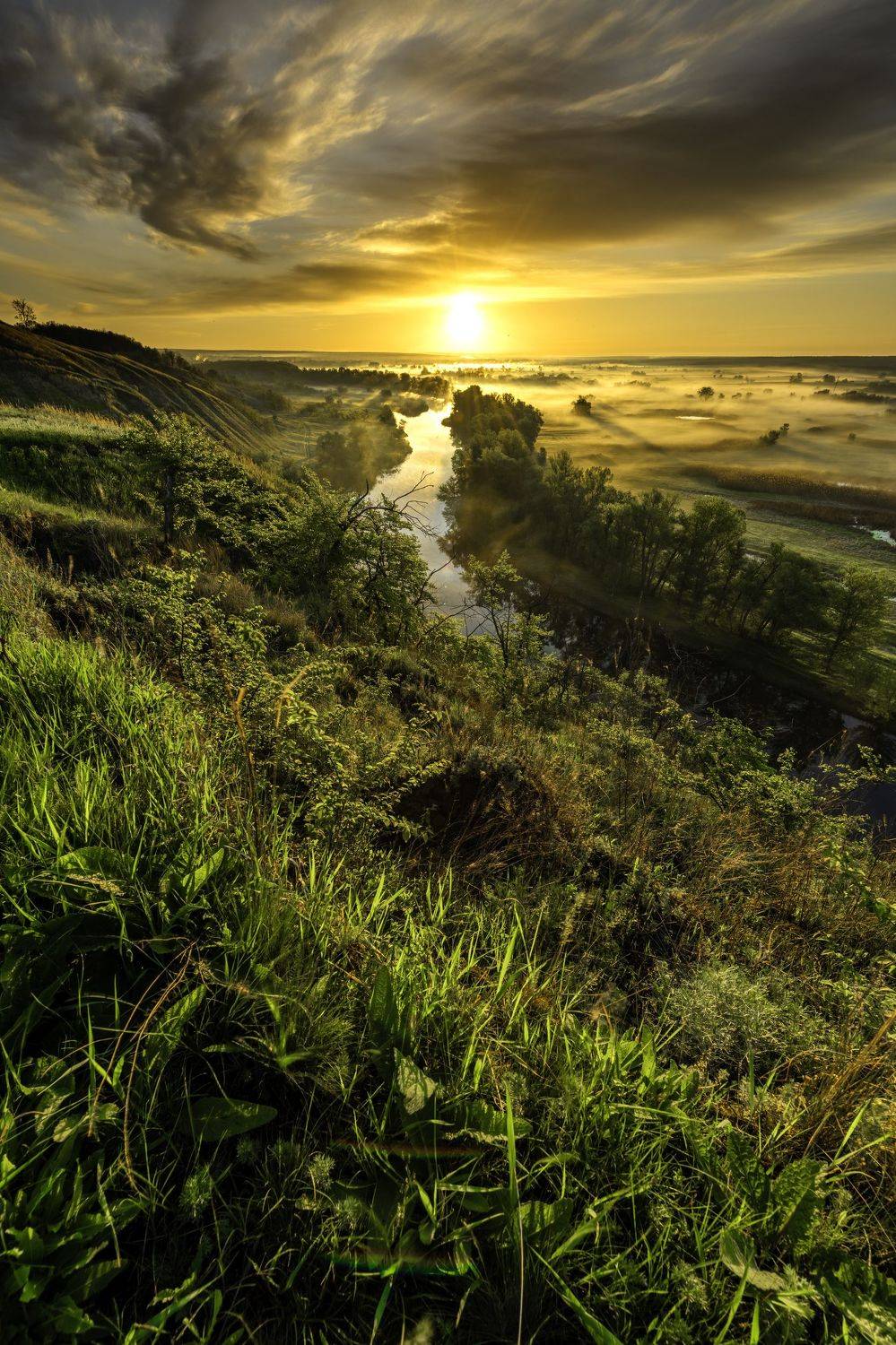 sunrise, landscape, sun, fog, Denys Makogon