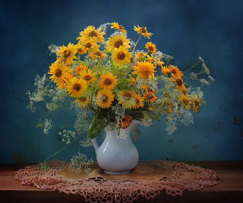 лето, цветы, натюрморт Желтые цветы фото превью