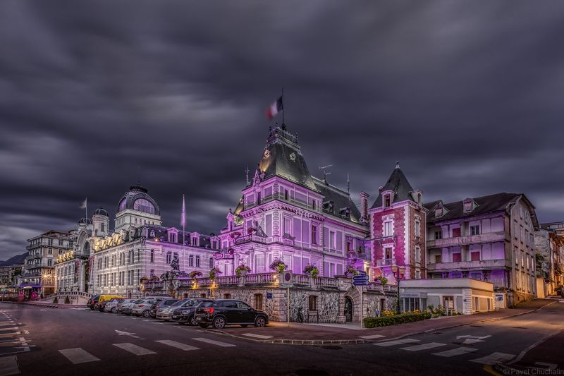 пейзаж, ночь, длинная выдержка, архитектура, hdr Мэрия, Эвиан фото превью