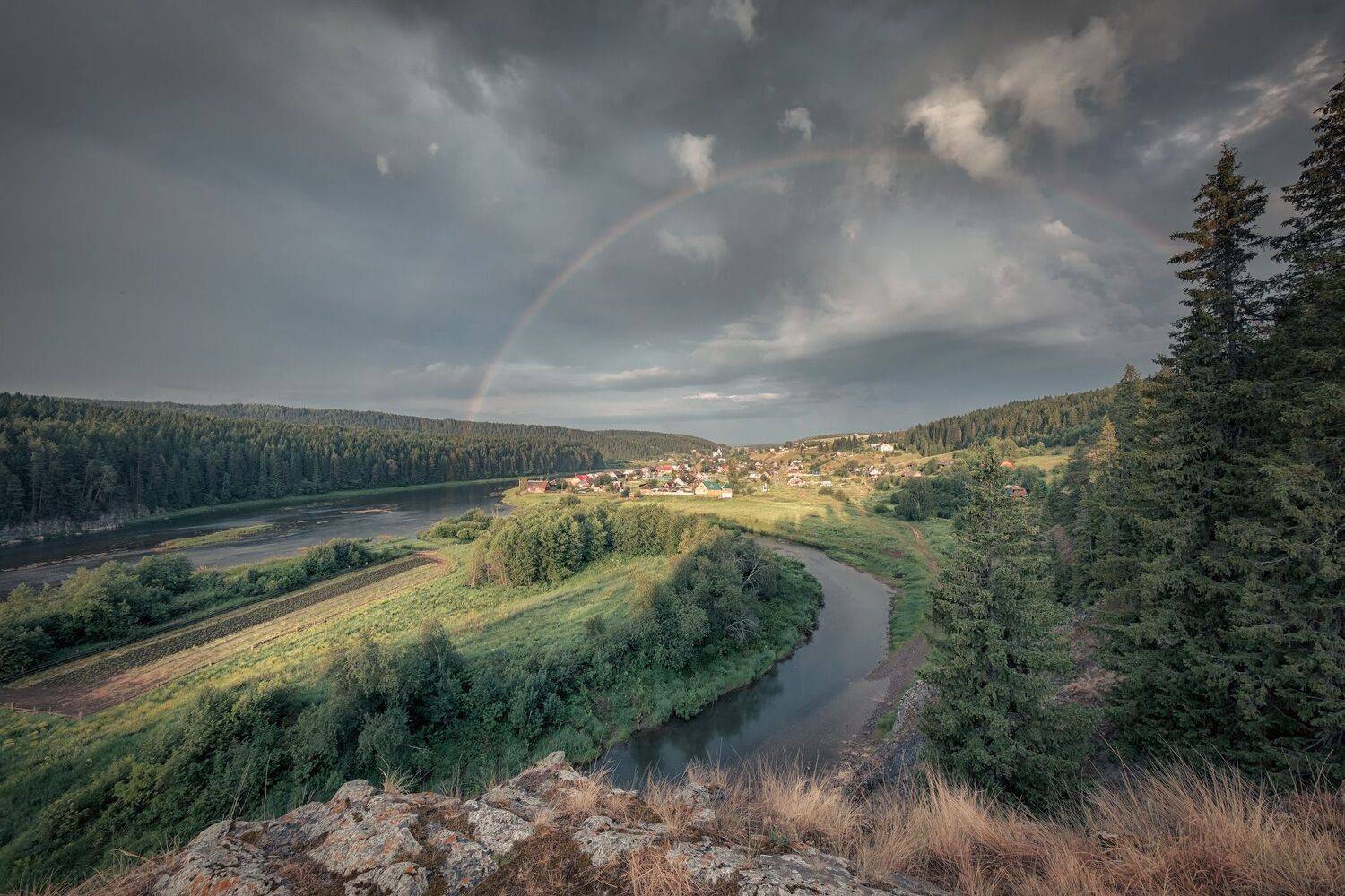 село, кын, утро, радуга, рассвет, дождь, небо, облака, чусовая, урал, пермь, Андрей Чиж