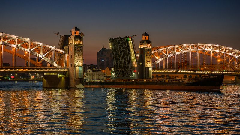 питер, нева, санкт-петербург, мост, большеохтинский мост, ночь, судно, река, Волго-Дон 159 фото превью