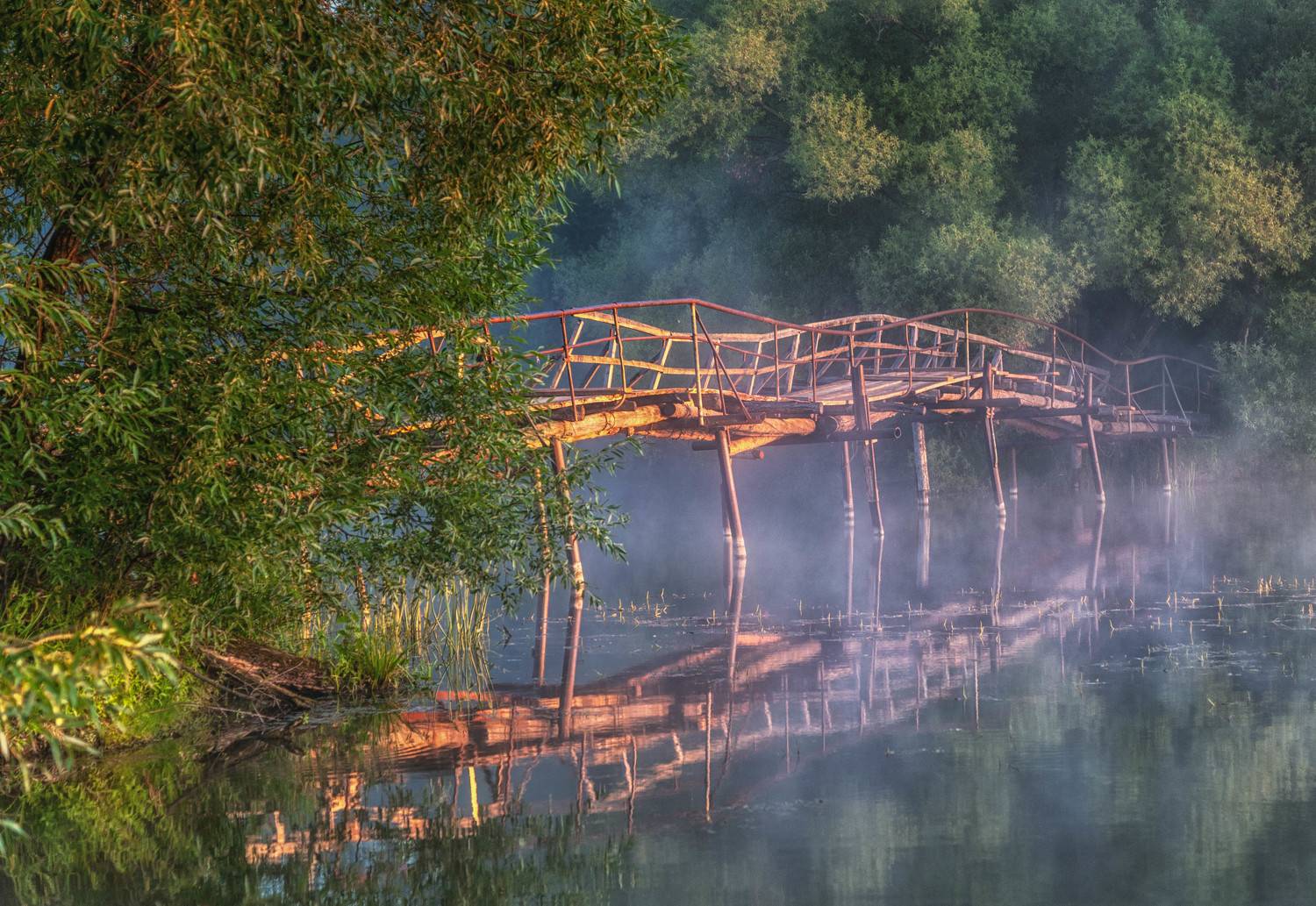 рассвет, пейзаж , туман, мост, Андрей Малыгин