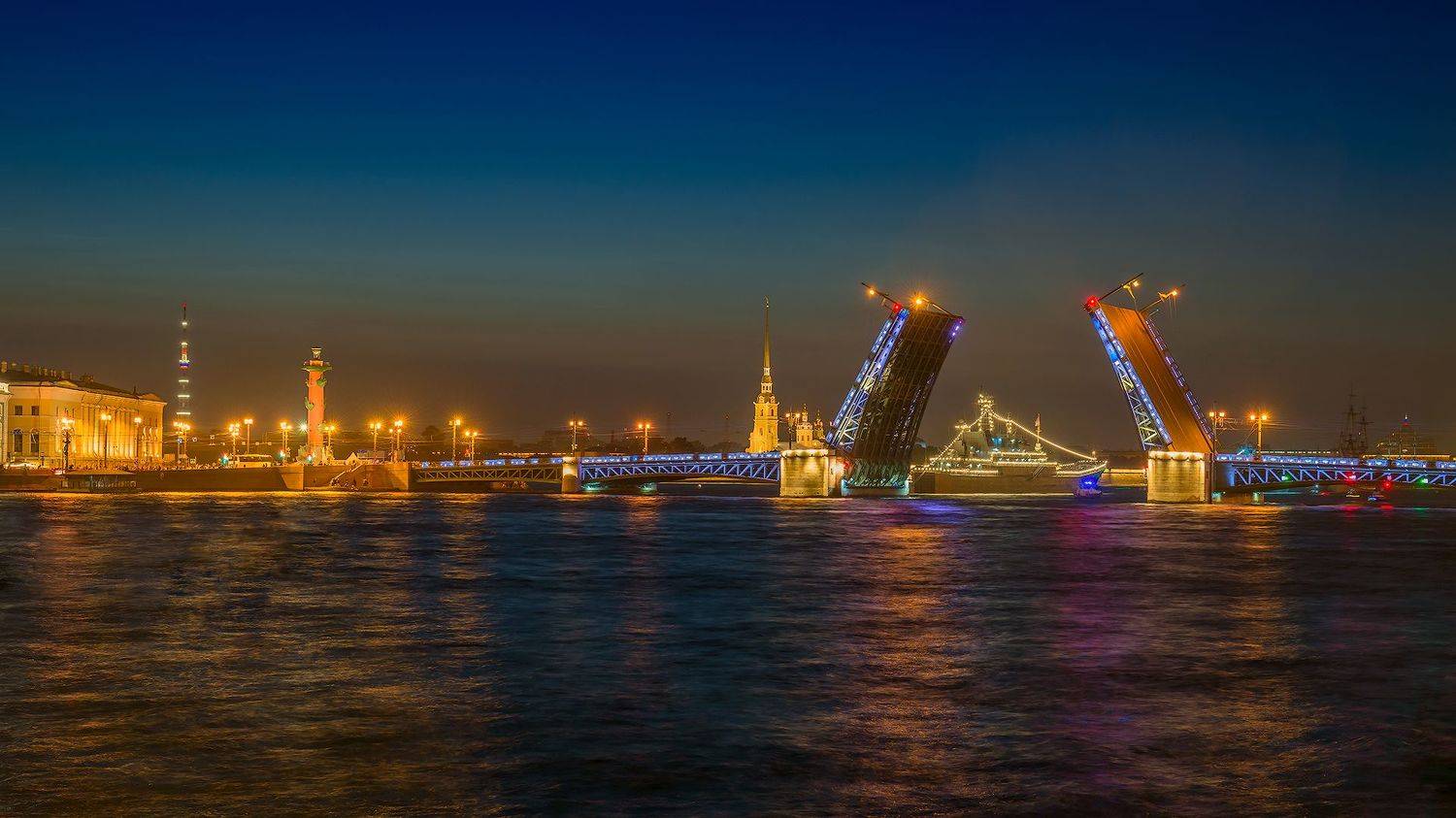 питер, нева, санкт-петербург, мост, ночь, корабль, река,, Владимир Яковлев